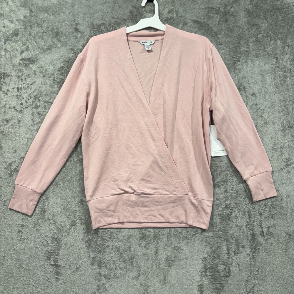 Athleta Purana Oversized V-Neck Wrap Sweatshirt Size L Pink